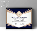 Professional Certificate of Achievement Award<br><div class="desc">This modern professional certificate of achievement award features dark blue and beige color tones,  and a subtle white & grey gradient background. Includes a medal award with blue stars. Personalize to your liking.</div>