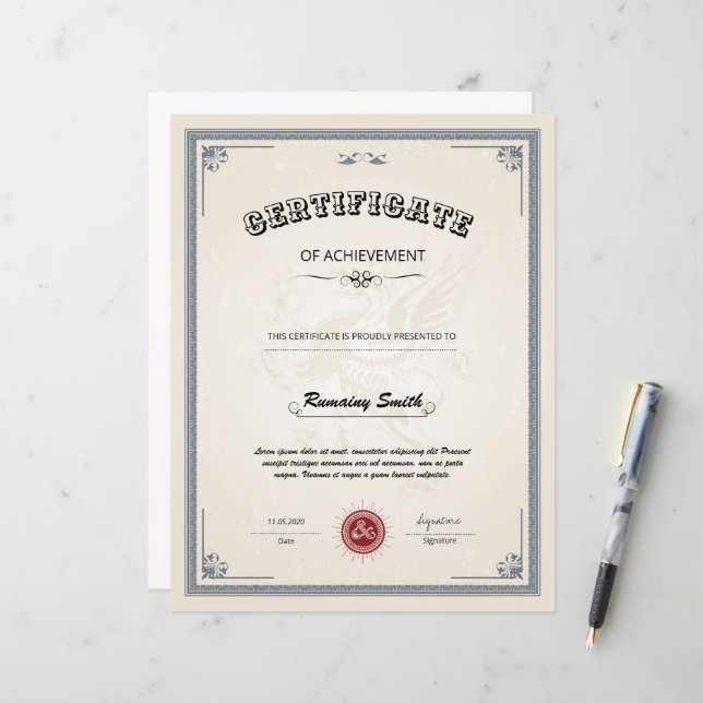 Professional Certificate of Achievement Template (Front/Back In Situ)