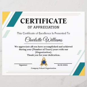 Professional Certificate of Appreciation Blue Gold