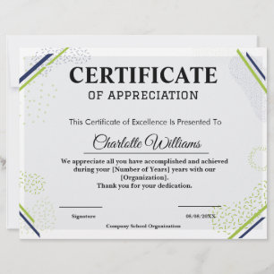 Professional Certificate of Appreciation Blue Gold Letterhead