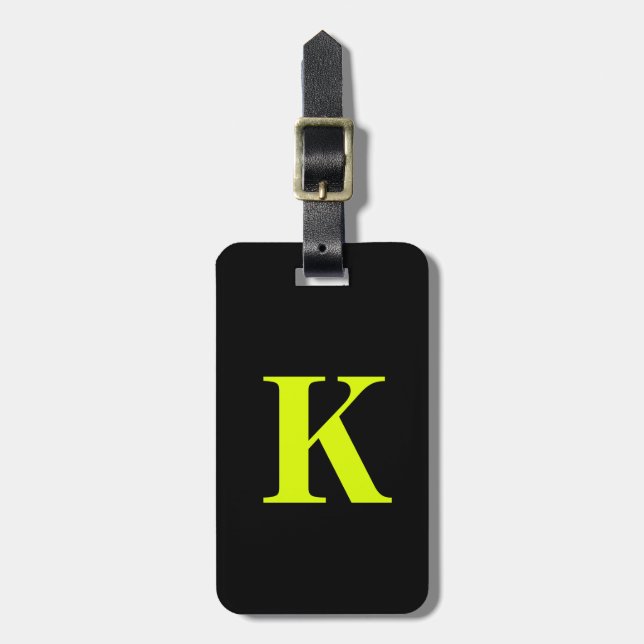 Professional Chartreuse Yellow Neon Black Monogram Luggage Tag (Front Vertical)
