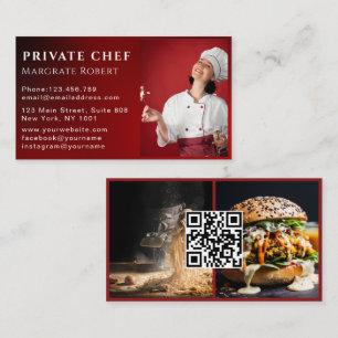 Professional Chef Social Media QR Code Red Photo Business Card
