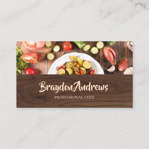 Professional Chef Wood Food Catering Business Card