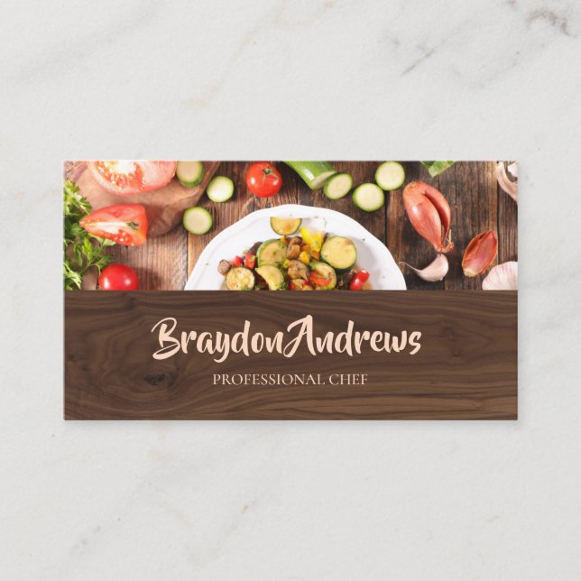 Professional Chef Wood Food Catering Business Card (Front)