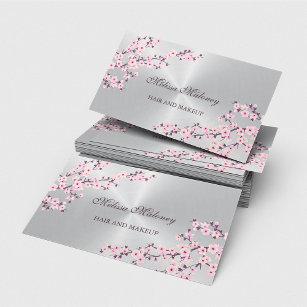 Professional Cherry Blossom Pink Silver Business Card