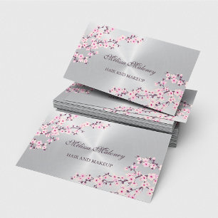Professional Cherry Blossom Pink Silver Business Card