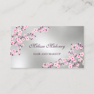 Professional Cherry Blossom Pink Silver Business Card