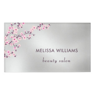 Professional Cherry Blossom Pink Silver Name Tag