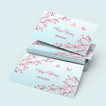 Professional Cherry Blossom Pink Turquoise Floral Business Card by NinaBaydur at Zazzle
