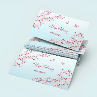 Professional Cherry Blossom Pink Turquoise Floral Business Card
