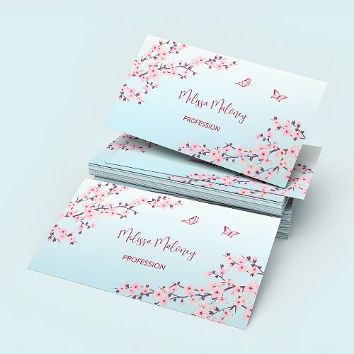 Professional Cherry Blossom Pink Turquoise Floral Business Card