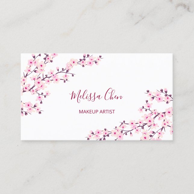 Professional Cherry Blossom Pink White Salon Business Card (Front)