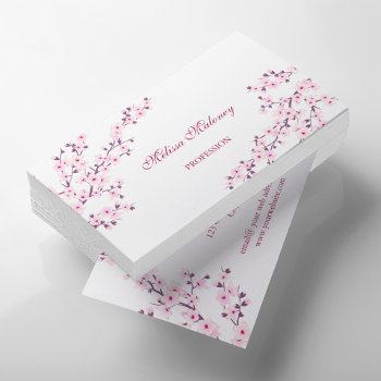 Professional Cherry Blossom Pink White Salon Business Card by NinaBaydur at Zazzle