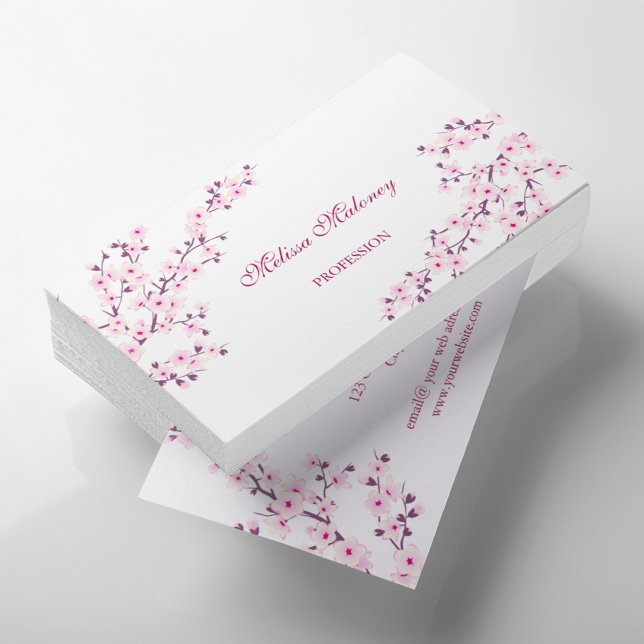 Professional Cherry Blossom Pink White Salon Business Card (Creator Uploaded)