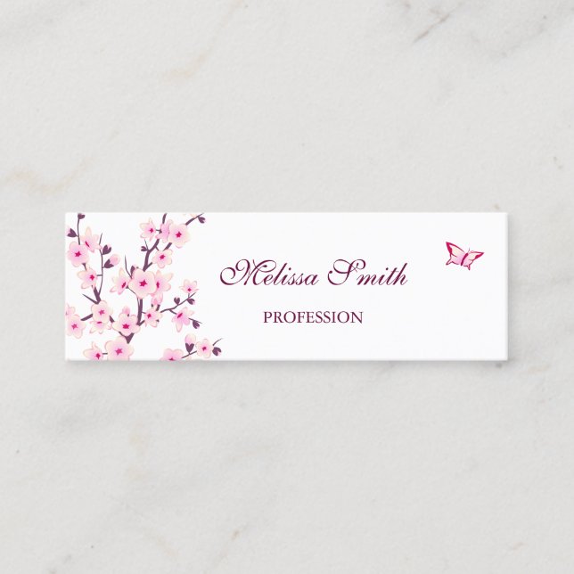 Professional Cherry Blossoms Pink White Mini Business Card (Front)