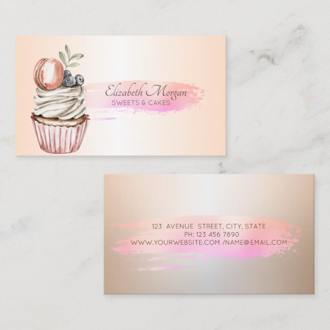Professional  Chic Brush Stroke Cupcake  Business Card (Front/Back)