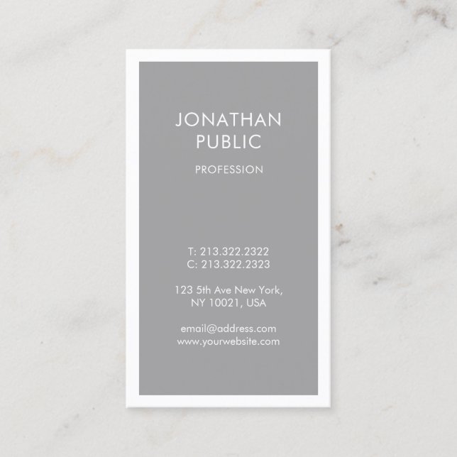 Professional Chic Design Gray White Simple Plain Business Card (Front)