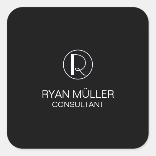 Professional Chic Elegant Plain and Monogram Square Sticker