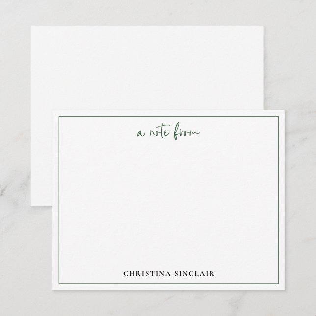 Professional Chic Emerald Green Typography Border Note Card (Front/Back)