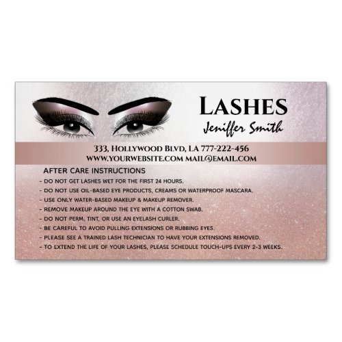 Professional chic glittery lashes after care busin business card magnet
