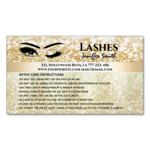 Professional chic glittery lashes after care business card magnet