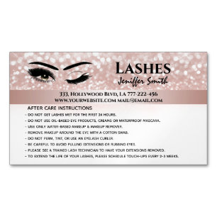 Professional chic glittery lashes after care business card magnet