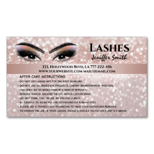 Professional chic glittery lashes after care business card magnet
