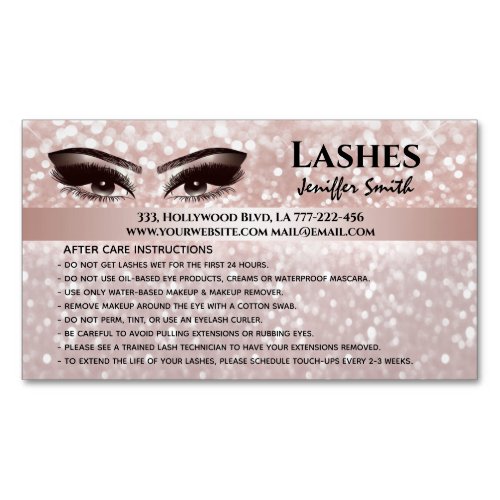 Professional chic glittery lashes after care business card magnet