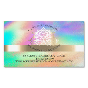 Professional Chic Gold Lotus Holographic Business Card Magnet