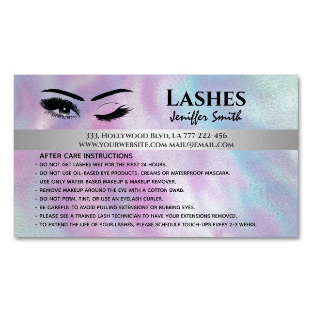 Professional chic holographic lashes after care business card magnet (Front)