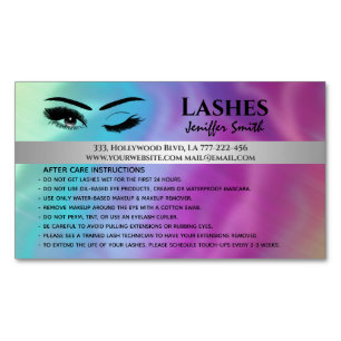 Professional chic holographic lashes after care business card magnet
