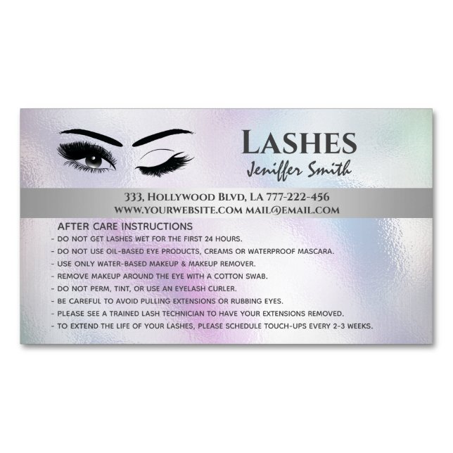 Professional chic holographic lashes after care business card magnet (Front)