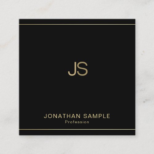 Professional Chic Monogram Elegant Black Gold Luxe Square Business Card