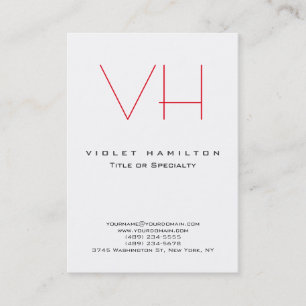 Professional Chic Monogram Red White Modern Business Card