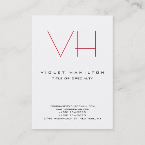 Professional Chic Monogram Red White Modern Business Card