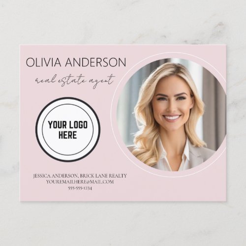 Professional Chic Pink Real Estate Agent Marketing Postcard