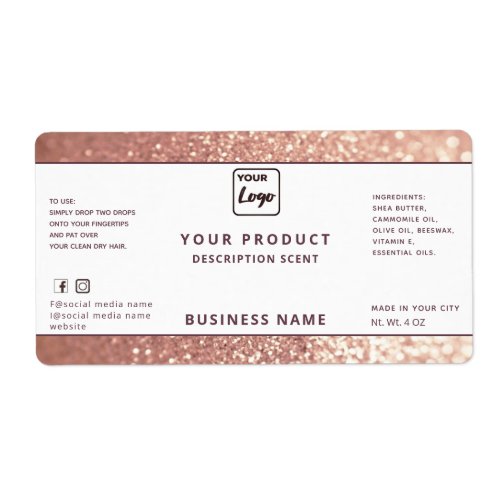 Professional chic rose gold glitter product label