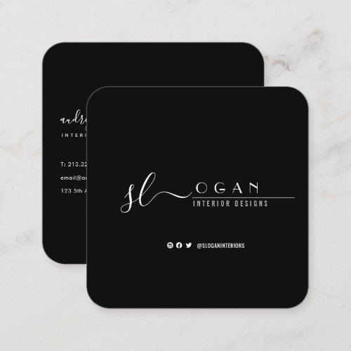 Professional Chic Signature Black and White Square Business Card