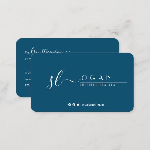 Professional Chic Signature Ocean Blue Business Card