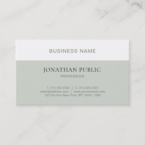 Professional Chic Simple Design Beige Green White Business Card