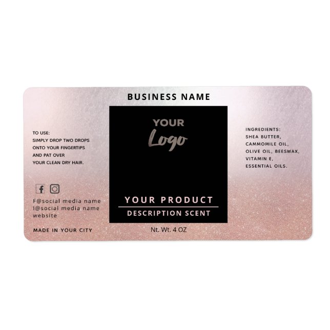 Professional chic simple logo rose gold product label (Front)