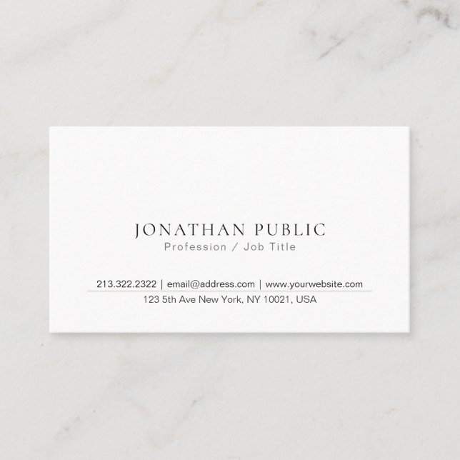 Professional Chic Simple Modern Design Plain Business Card (Front)