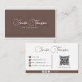 Professional Chocolate Brown Script QR Code Business Card | Zazzle