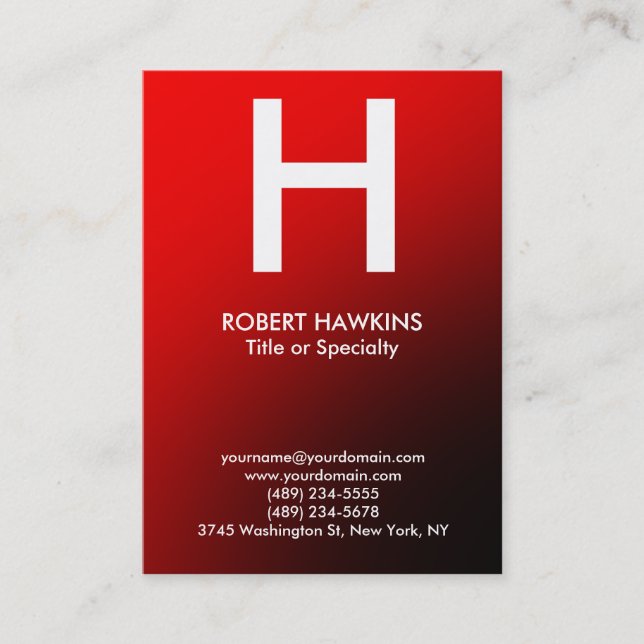 Professional chubby red white modern monogram business card (Front)