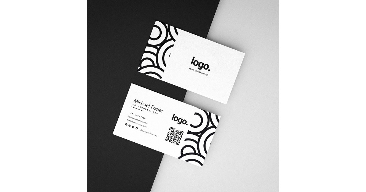 Professional Circle Black White Minimalist QR Code Business Card | Zazzle