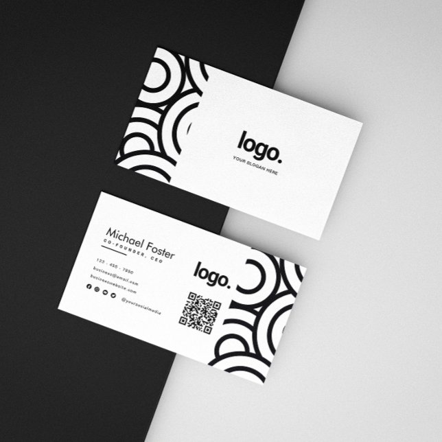 Professional Circle Black White Minimalist QR Code Business Card (Creator Uploaded)