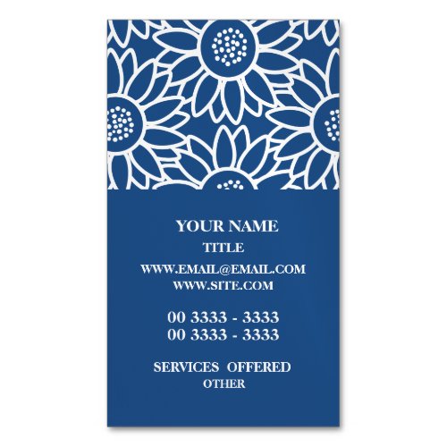 Professional Classic Blue Sunflower Pattern Business Card Magnet