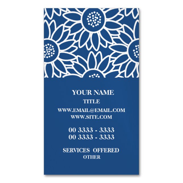 Professional Classic Blue Sunflower Pattern Business Card Magnet (Front Vertical)