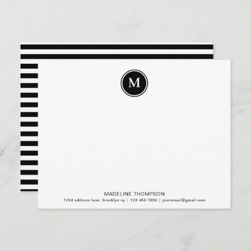 Professional Classic Circle Monogram Black Stripes Note Card