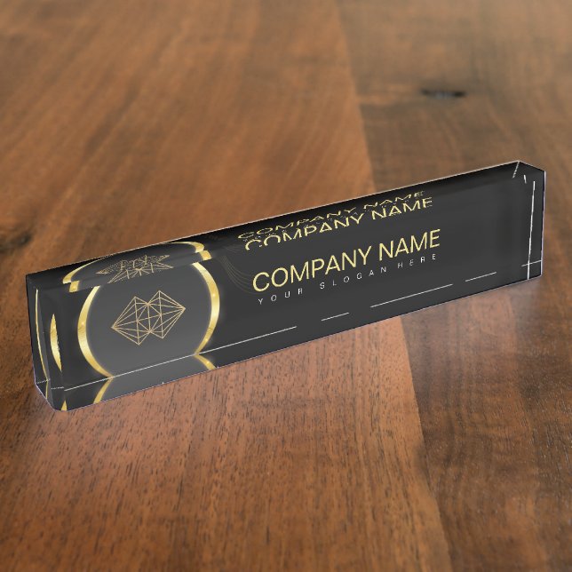  Professional Classic Elegant Black Gold Desk Name Plate (Side)